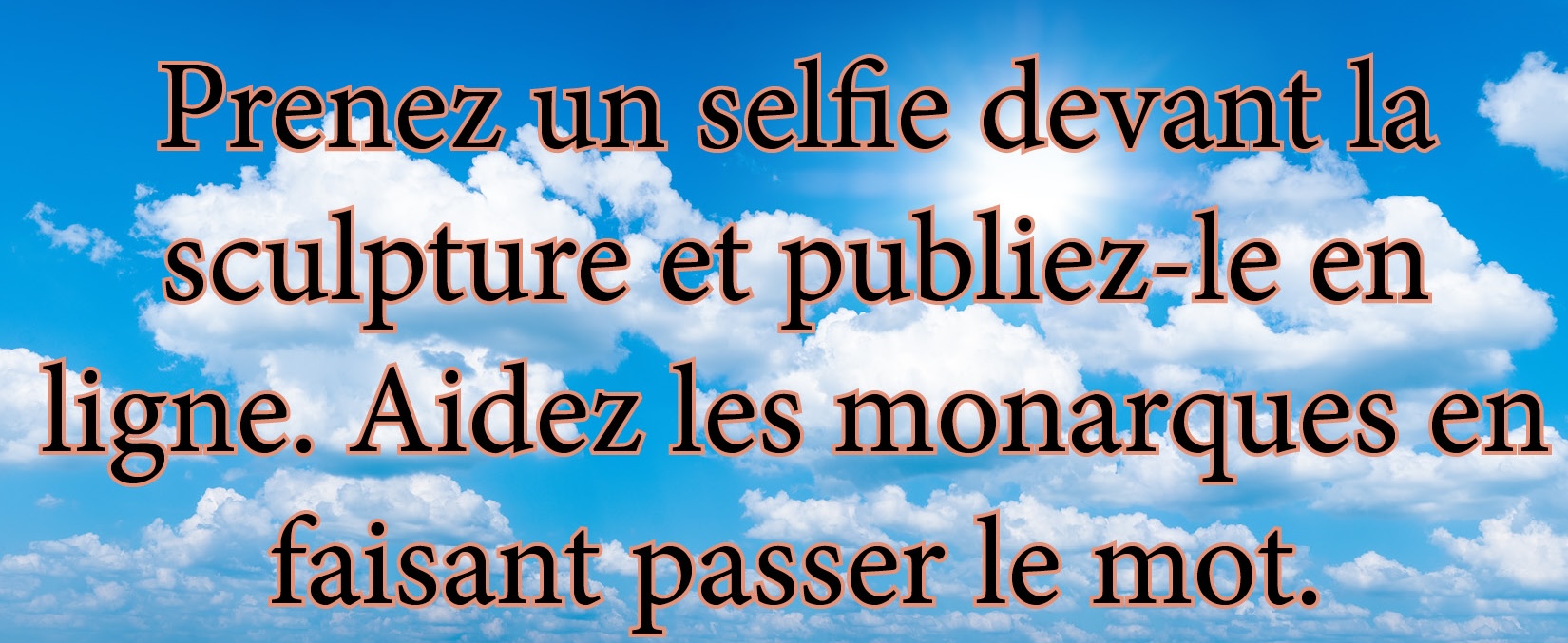 Prenez un selfie devant la sculpture et publiez-le en ligne. Aidez les monarques en faisant passer le mot.